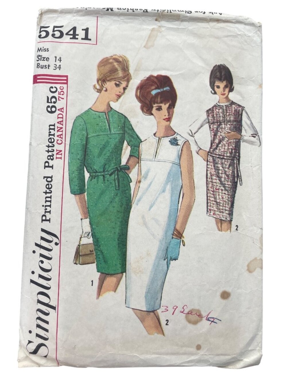 Vintage 60s Simplicity 5541 Sewing Pattern Size 14 One Piece Dress Jumper CUT